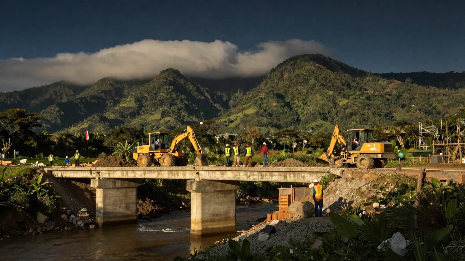 Road and bridge works in green highlands